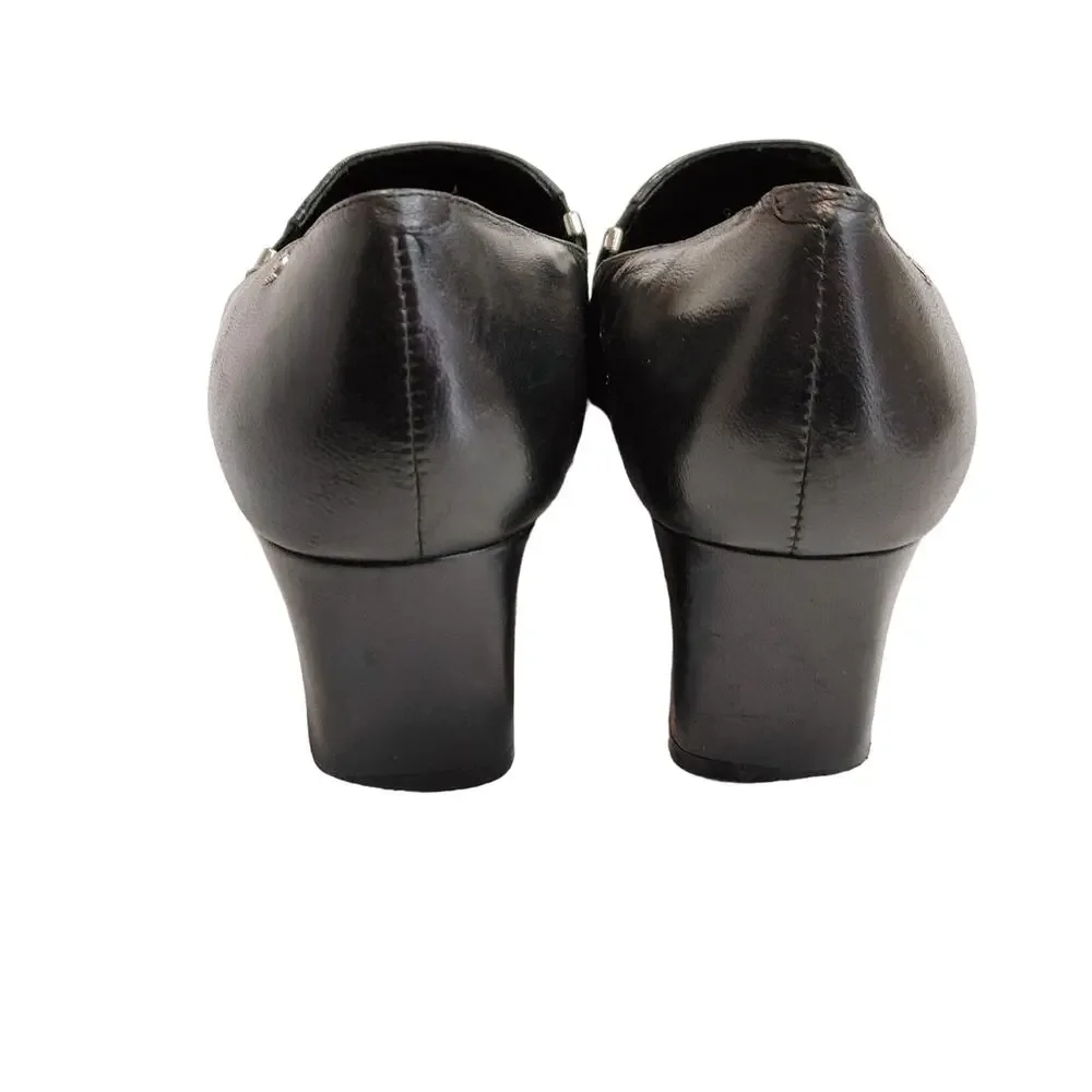 Etienne Aigner Francis Slip On Pumps Block Heel Leather Black Womens Size 6.5M